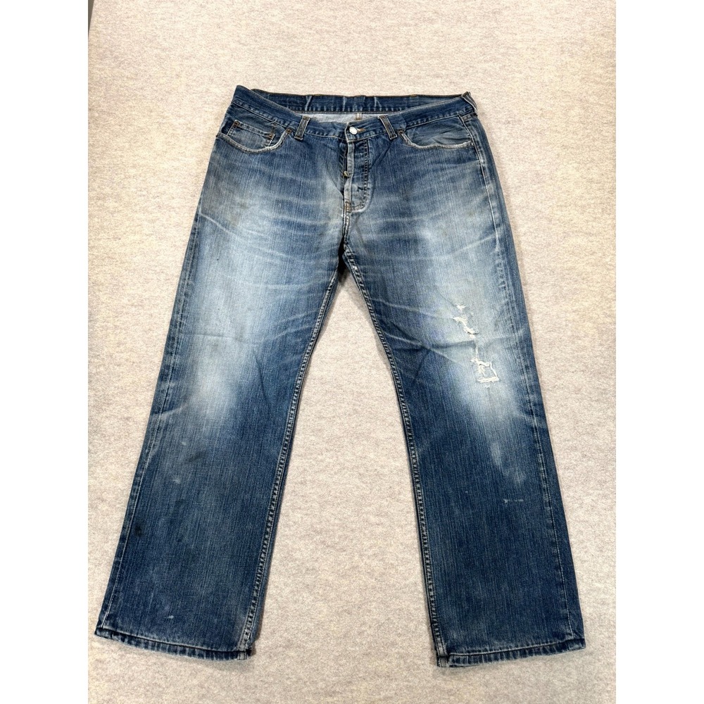 Vintage Levis 501 Jeans Mens 40x34 Blue Denim Button Fly Straight Leg Distressed